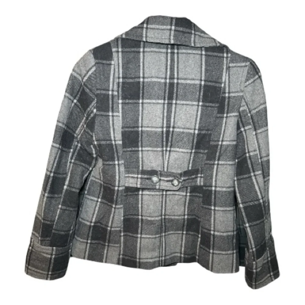Old Navy Vintage Plaid Wool-Blend Women's Peacoat Medium Gray - Picture 2 of 9